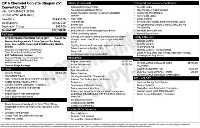 2016 Chevrolet Corvette Z51 2LT