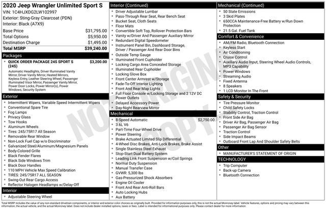 2020 Jeep Wrangler Unlimited Sport S
