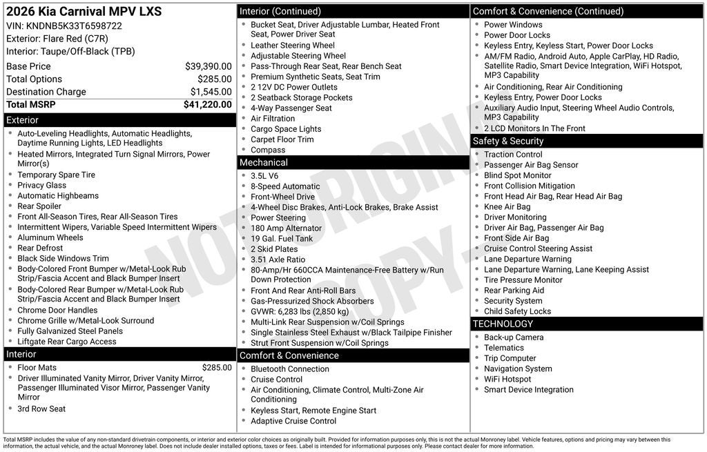 2026 Kia Carnival LXS
