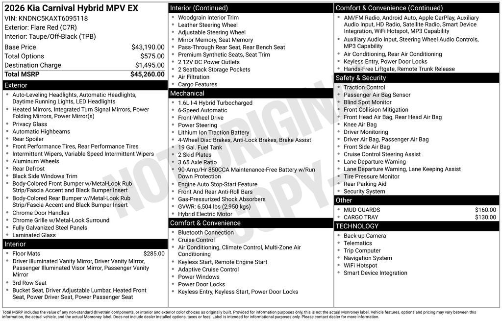 2026 Kia Carnival Hybrid EX
