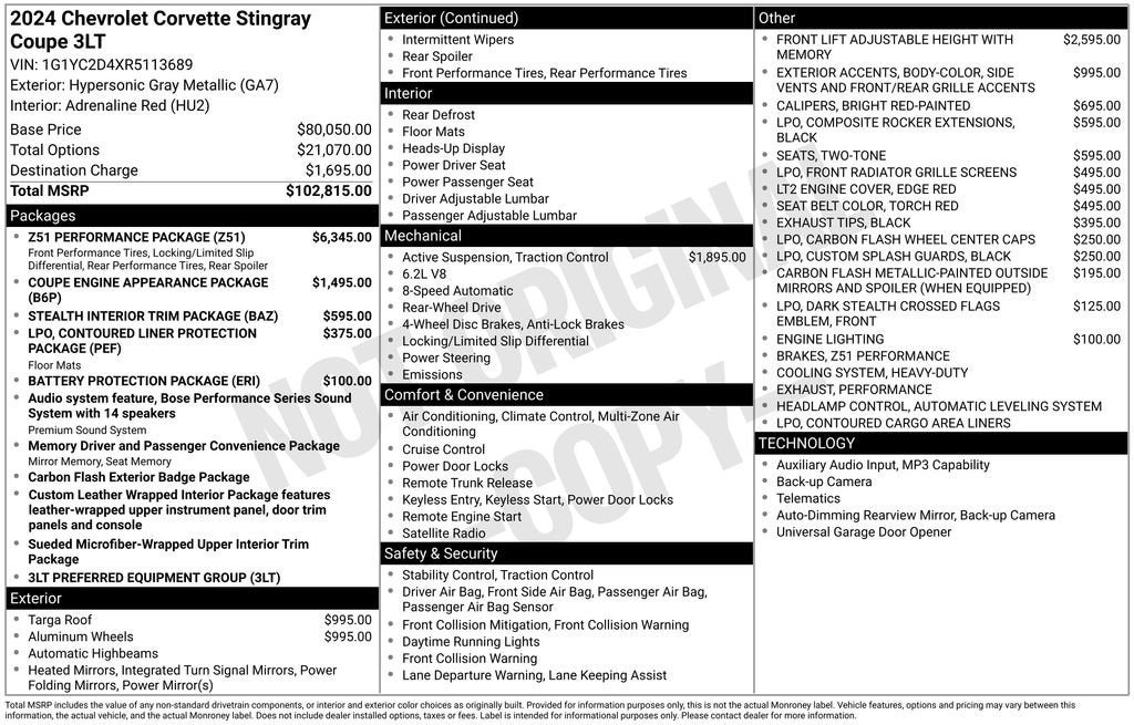 2024 Chevrolet Corvette Stingray 3LT