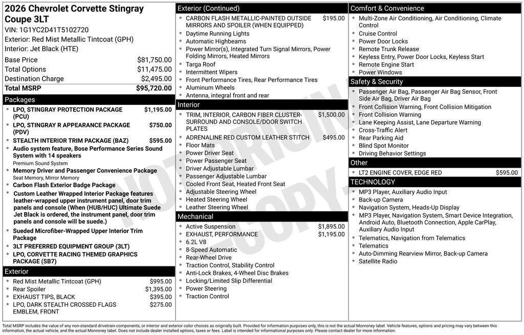2026 Chevrolet Corvette Stingray 3LT