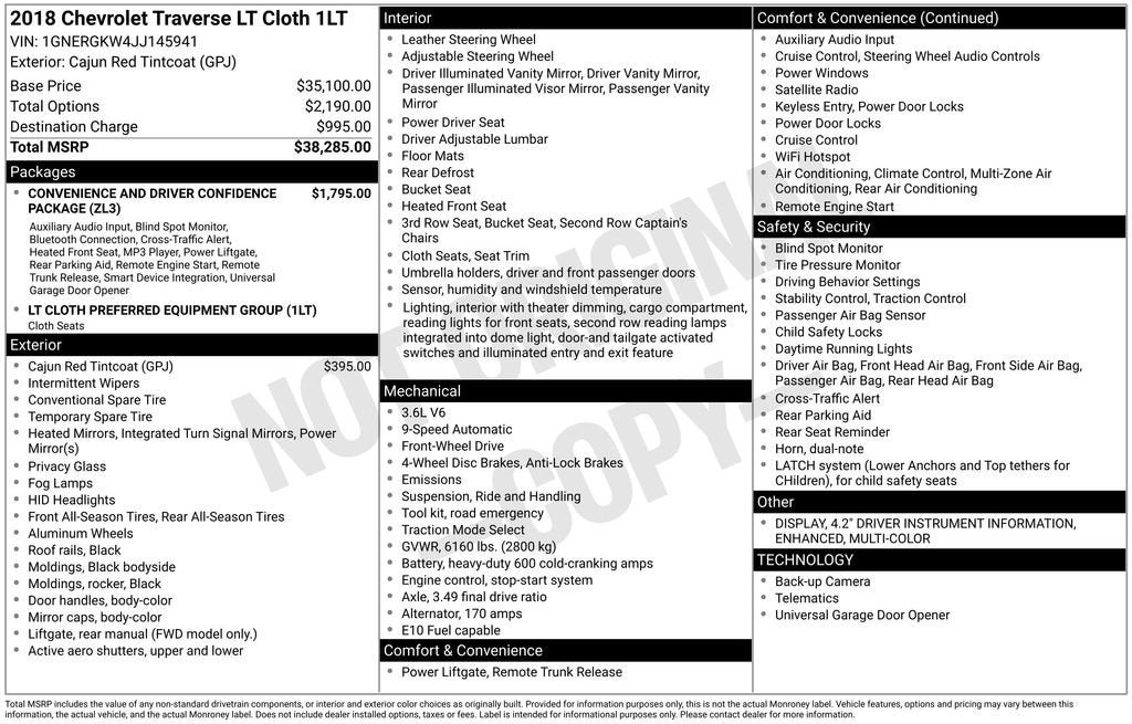 2018 Chevrolet Traverse LT Cloth