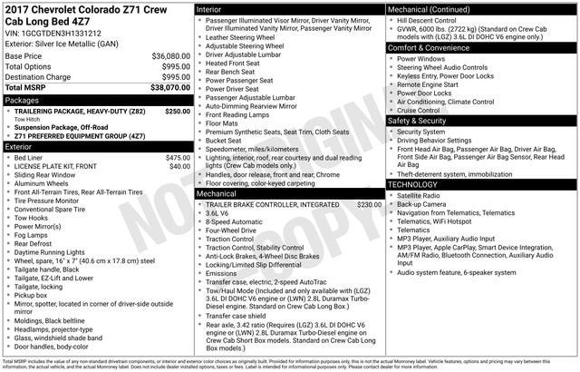 2017 Chevrolet Colorado 4WD Z71